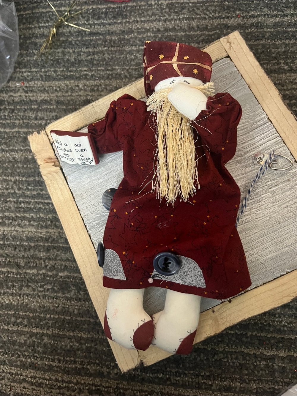 Folk Art Handmade Rustic Red Fabric Santa Doll “not even a mouse was stirring